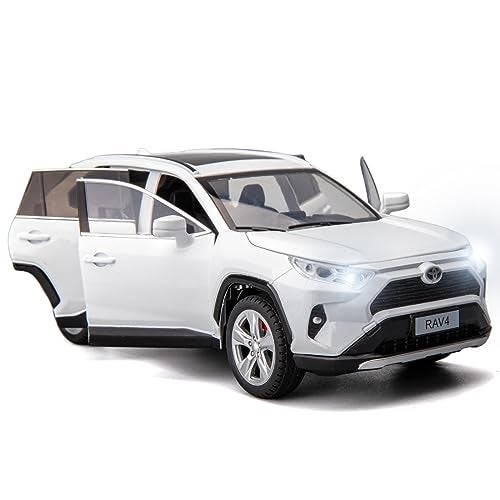 BDTCTK 124 Compatible for RAV4 Model Car Zinc Alloy Diecast Collectible Pull Back Toy car with Sound and Light for Kids Boy Girl Gift White - Image 1