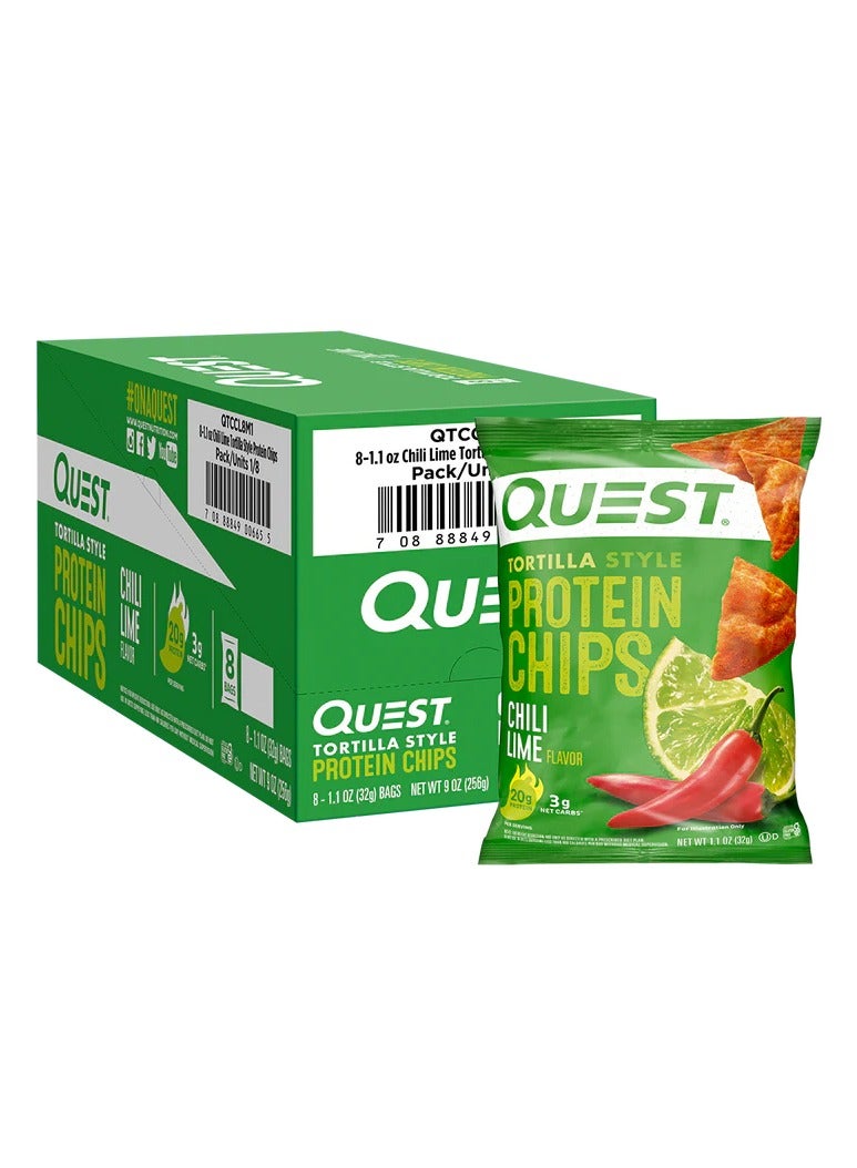 Quest Nutrition Quest Tortilla Style Protein Chips - Chili Lime Flavor, 32g (Box of 8) | High Protein, Low Carb, Gluten-Free Snack - Image 1