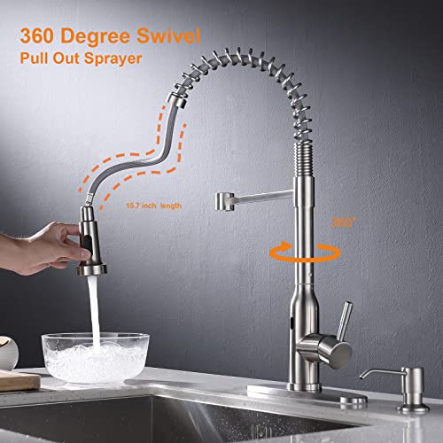Keer Touchless Kitchen Faucet,KEER Smart Motion Sensor Hands Free Single Handle Spring Kitchen Sink Faucet with Pull Down Sprayer,Brushed Nickel - Image 3