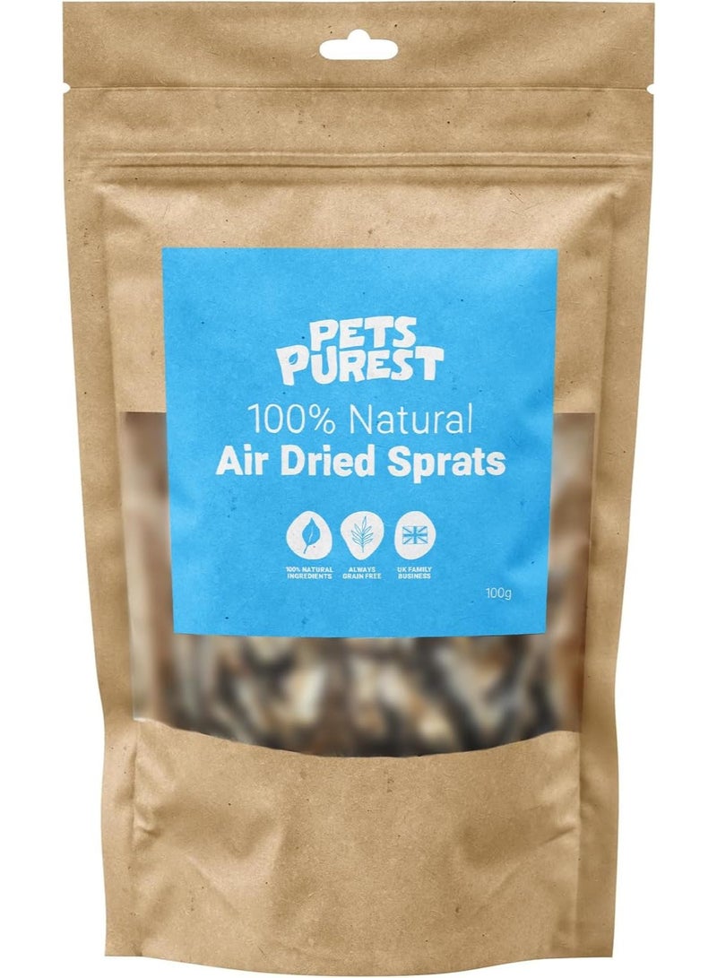 Pets Purest Sprats Dog Treats & Cat Snack - 100% Natural Air-Dried Fish Treat for Dogs, Puppy, Cats, Kitten & Senior. Pure Healthy Grain, Gluten & Lactose Free Hypoallergenic Raw Pet Food (100g) - Image 1