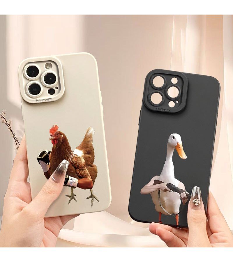 حقيبة هاتف ملونة مختلطة 2 لهاتف iPhone 12 Pro Max بتصميم دجاج وبطة مقاتلين للصيف للأزواج - Image 1