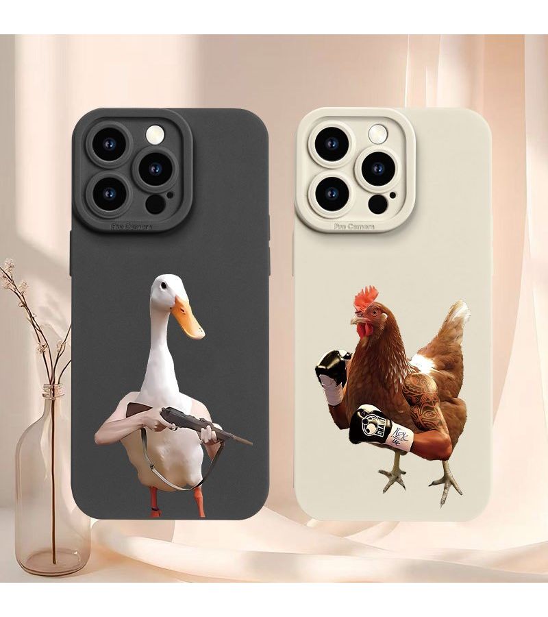 حقيبة هاتف ملونة مختلطة 2 لهاتف iPhone 12 Pro Max بتصميم دجاج وبطة مقاتلين للصيف للأزواج - Image 2