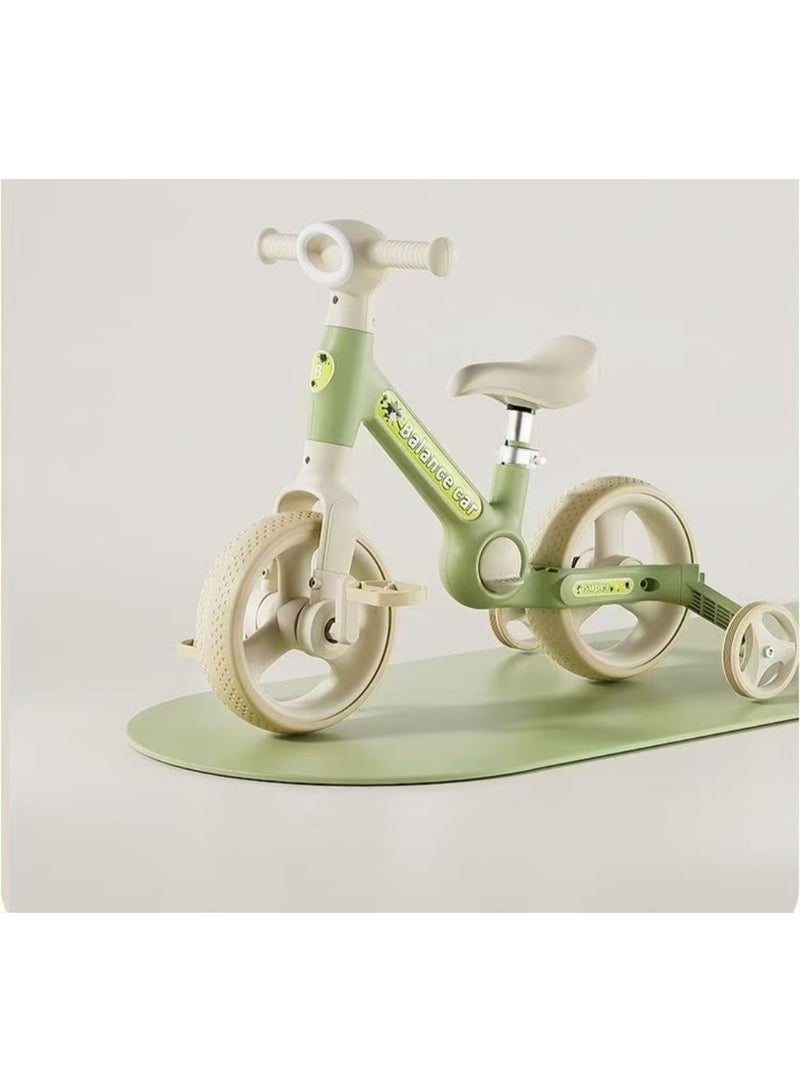 3in1 Kids Balance Bike with Training Wheels Adjustable Height, Shock-Absorbing and Silent Ride Green