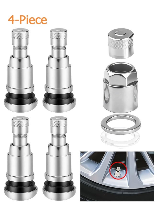 Wffo 4-Piece Universal Car Metal Tyre Valve Stem Cap, High-Pressure Tire Valve Caps Stem Covers for SUVs Cars Bike Motorcycles Trucks Stem Covers（Silver/11.3 mm） - Image 1