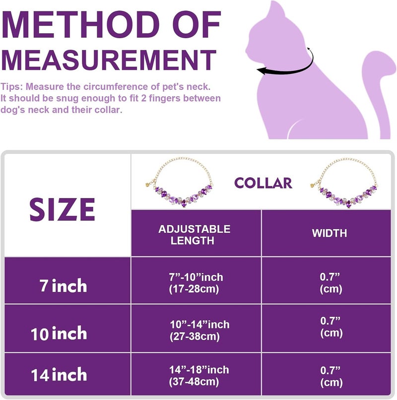 HOWWFALY Dog Cat Rhinestone Collars with Paw Crystal Diamonds Gold Collars Necklace Adjustable Collar Dog Chain Cat Diamonds Princess Pet Collar (Purple, M) - Image 2