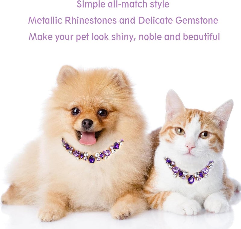HOWWFALY Dog Cat Rhinestone Collars with Paw Crystal Diamonds Gold Collars Necklace Adjustable Collar Dog Chain Cat Diamonds Princess Pet Collar (Purple, M) - Image 4