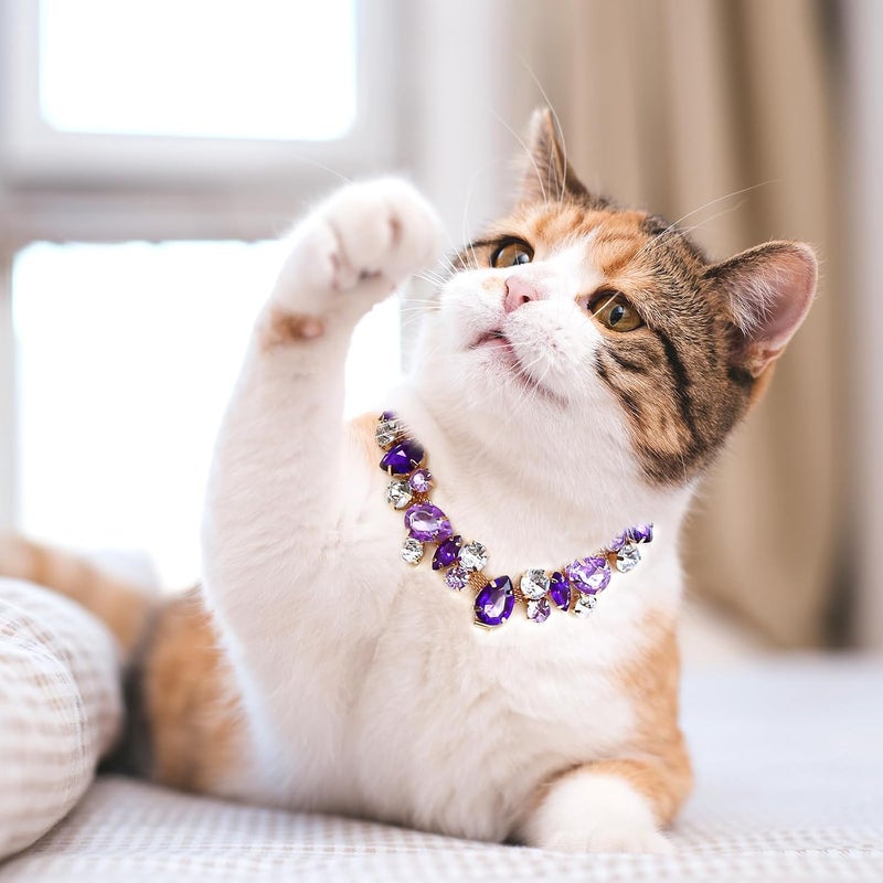 HOWWFALY Dog Cat Rhinestone Collars with Paw Crystal Diamonds Gold Collars Necklace Adjustable Collar Dog Chain Cat Diamonds Princess Pet Collar (Purple, M) - Image 5