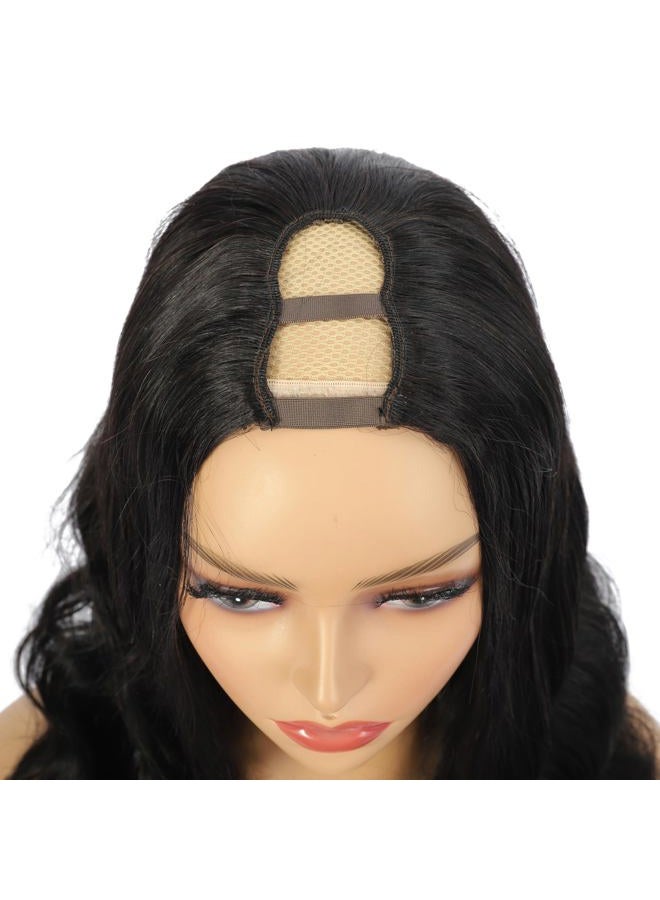 Amella Hair 150% Density U Part Wig Human Hair Brazilian Remy Long Body Wave Human Hair Wigs for Black Women Glueless Natural Black None Lace Front Wig with Middle Part(24inch,Body Wave) - Image 4