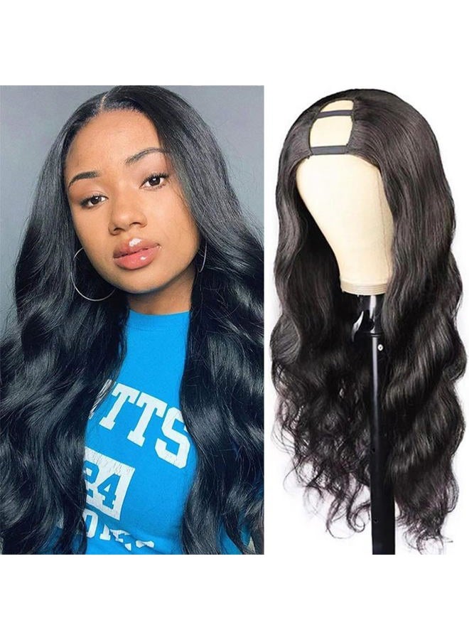 Amella Hair 150% Density U Part Wig Human Hair Brazilian Remy Long Body Wave Human Hair Wigs for Black Women Glueless Natural Black None Lace Front Wig with Middle Part(24inch,Body Wave) - Image 1
