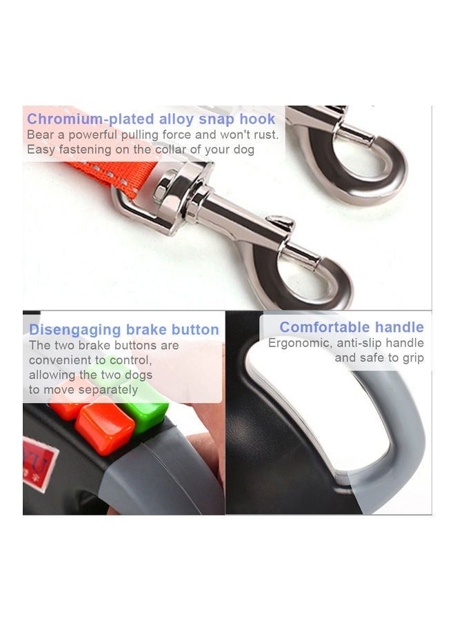 خطاف حيوانات أليفة قابل للسحب منعكس مع فرامل وقفل مزدوج رمادي/أسود 22 × 10 سم - Image 2