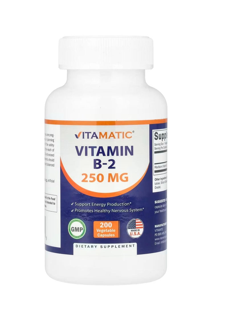 Vitamatic Vitamin B-2 250 mg  200 Vegetable Capsules