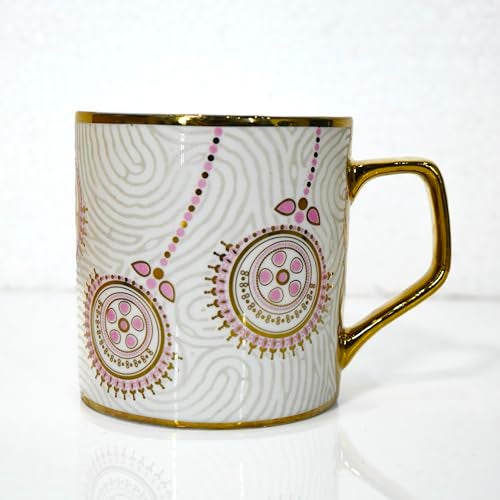 Femora Premium Golden Flower Branch Print Design Ceramic Coffee & Tea Cup Set of 4, 180 ML - Image 5