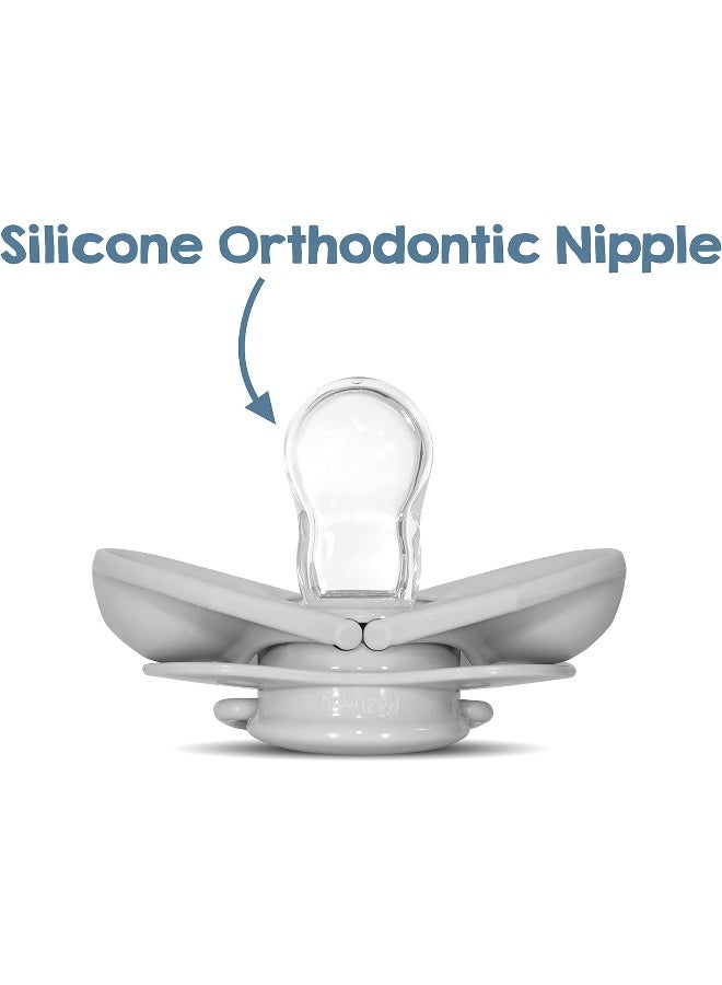 Razbaby رازبابي كييب-إت-كلين مصاصة أطفال 2-باك تغلق عند السقوط - حلمة سيليكون خالية من BPA، مثالية للسفر، الحلمة تبقى نظيفة، 0-36 شهر - رمادي/أزرق - Image 5