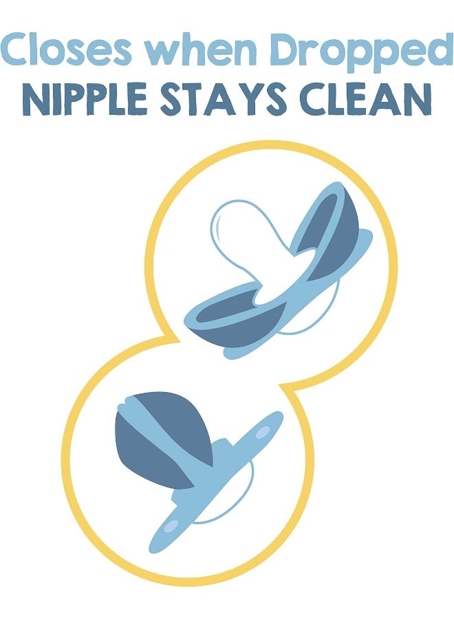 Razbaby رازبابي كييب-إت-كلين مصاصة أطفال 2-باك تغلق عند السقوط - حلمة سيليكون خالية من BPA، مثالية للسفر، الحلمة تبقى نظيفة، 0-36 شهر - رمادي/أزرق - Image 2