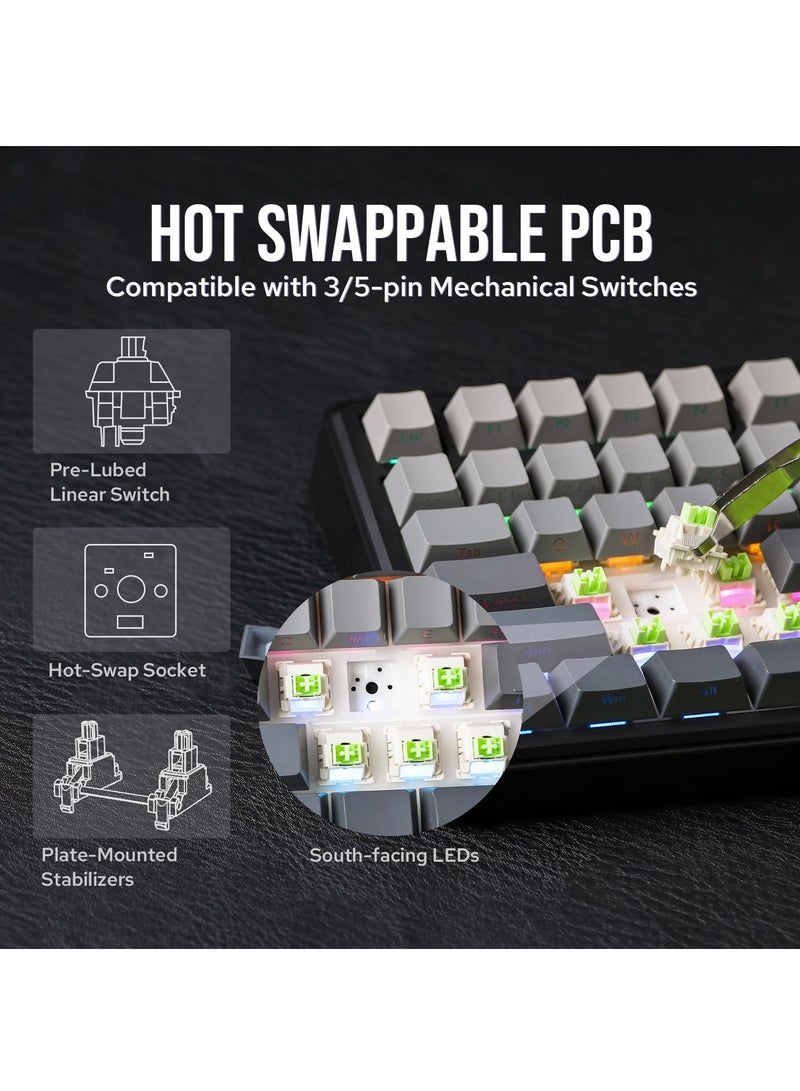 AULA F75 MAX Tri-Mode Wireless Gaming Keyboard, TFT Screen, Knob, Hot Swappable, 2.4GHz/Type-C/BT5.0, Gasket Creamy, for PC/Mac/Office/Gaming  - Image 5