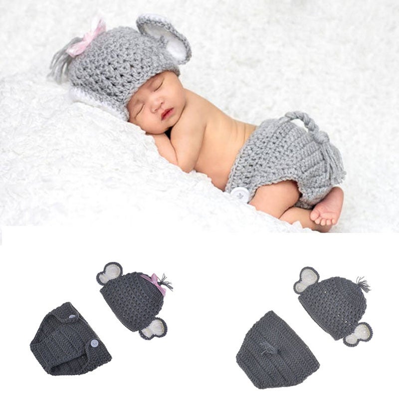 1 Set Baby Photography Costumes Kit Cartoon Elephant Shaped Photography Clothes Set Baby Photo Clothing Photo Props for Home Use Style 2 - Image 2
