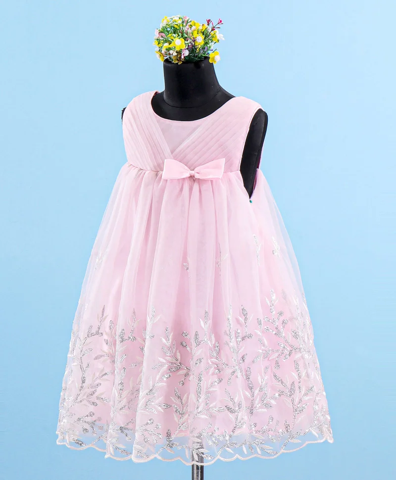 babyhug Babyhug Sleeveless Party Wear Frock Floral Embroidery - Pink