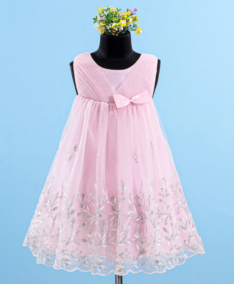 babyhug Babyhug Sleeveless Party Wear Frock Floral Embroidery - Pink
