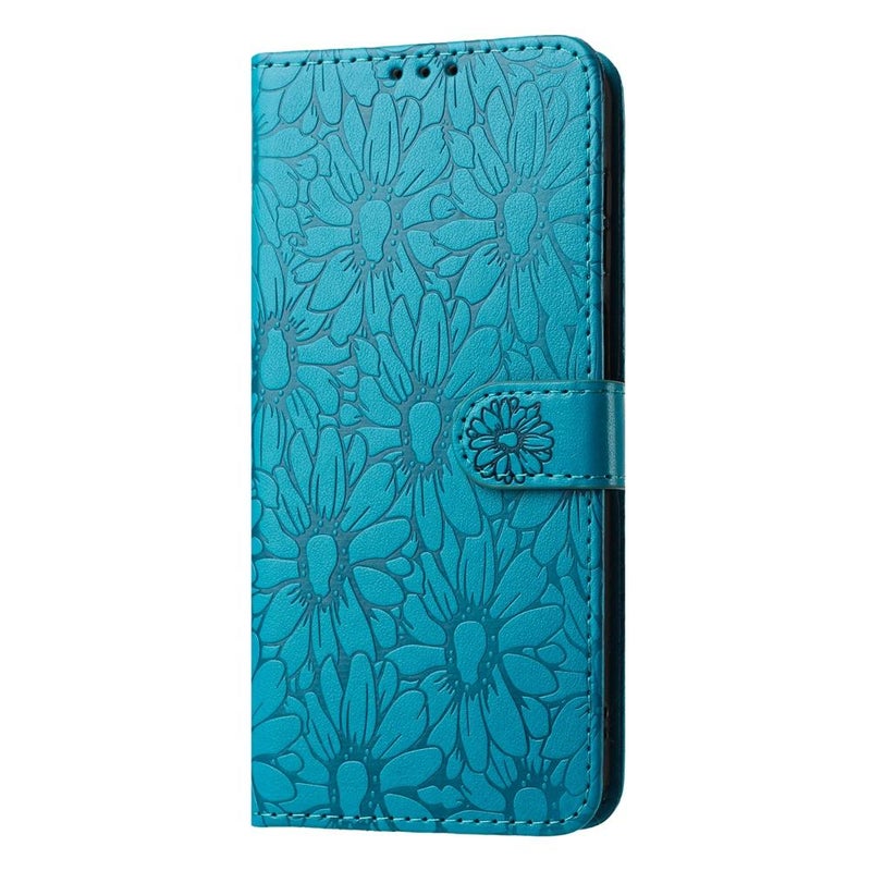 BURAQ Case Cover For Samsung Galaxy A72 Daisy Embossed Leather Phone Case(Blue) - Image 2