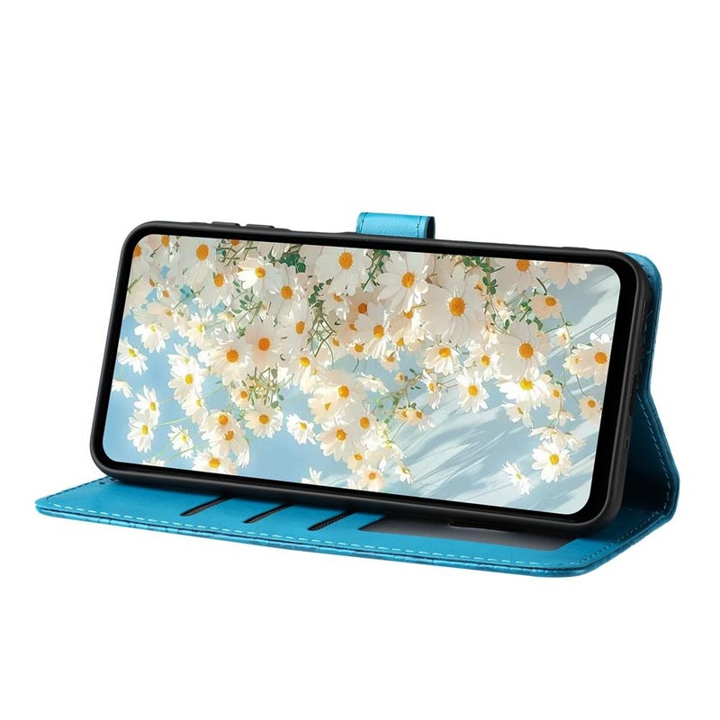 BURAQ Case Cover For Samsung Galaxy A72 Daisy Embossed Leather Phone Case(Blue) - Image 4