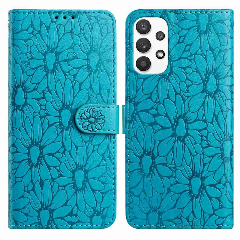 BURAQ Case Cover For Samsung Galaxy A72 Daisy Embossed Leather Phone Case(Blue) - Image 1