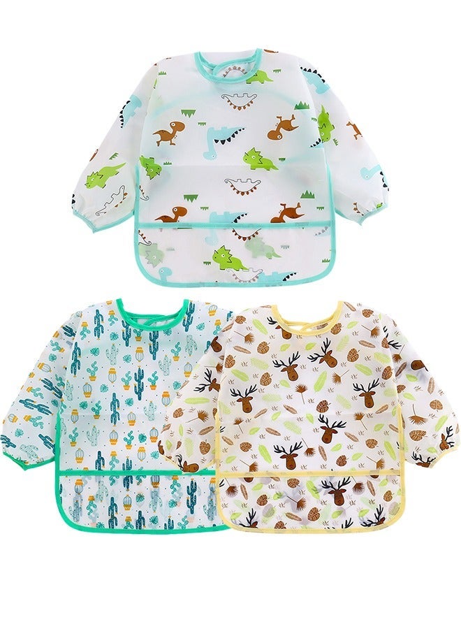 3 Pack Baby Long Sleeve Bibs - Toddler Feeding Waterproof Bibs with Pocket - Infant Smock for Eating, Painting, Playing, Travel - Image 1