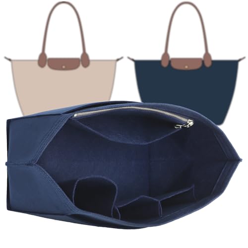Doxo Purse Organizer Insert Compatible with Longchamp Le Pliage Large Handbags, Felt Longchamp Organizer Insert with Cup Holder, Custom Fit Shoulder Bag Organizer for Travel & Daily Use (L,Navy) - Image 1