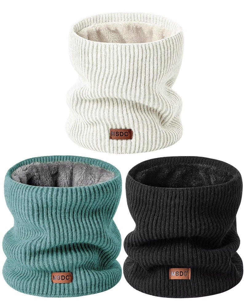 MSDC Winter Neck Gaiters for Men 3 Pack,Neck Warmer Men Women with Thermal Thick Warm Fleece Lined Cold Weather,Mens Scarf Winter Ski Face Mask Cover Windproof Scarves（White,Black,Teal） - Image 1