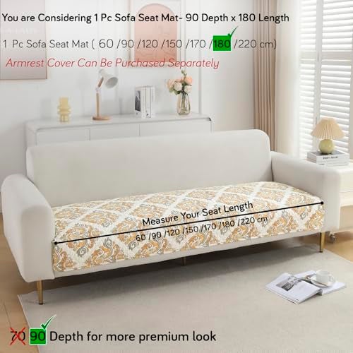 HOKIPO 'VivaCasa Series' Polyester Printed Quilted Sofa Cover Mats for 1/2/3 Seater Sofa and L Shape. Make Your Own Sofa Cover Set, Mat Length 90(D) X 180(L) Cm, Damask Beige (In-796-D4) - Image 3
