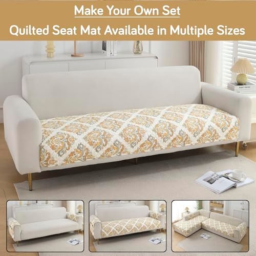 HOKIPO 'VivaCasa Series' Polyester Printed Quilted Sofa Cover Mats for 1/2/3 Seater Sofa and L Shape. Make Your Own Sofa Cover Set, Mat Length 90(D) X 180(L) Cm, Damask Beige (In-796-D4) - Image 2