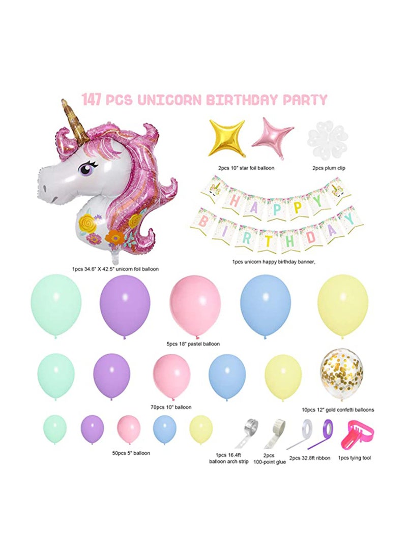 KASTWAVE - 147 Pcs Unicorn Birthday Balloons Arch Garland Kit 40 Unicorn Balloon Pink Purple Blue Confetti Balloons Birthday Banner 8 Tools for Girls Unicorn Birthday Party Decorations Baby Shower - Image 1