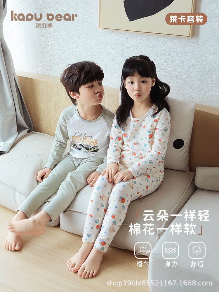 Boys And Girls Seamless Thermal Underwear Set 2025 Lycra Homewear Children'S Loungewear Kapu Bear - Image 4