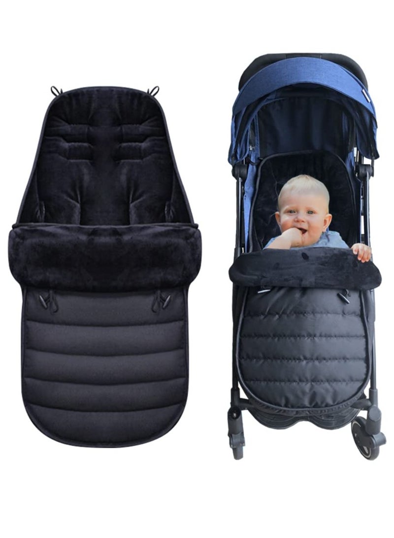 Excefore Universal Pushchair Pram Footmuffs, Baby Sleeping Bag, Winter Warm Cosy Toes for Pushchair, Pram, Stroller and Buggy, Thermo Fleece and Waterproof, Extra Long for Baby and Toddler (Black) - Image 1