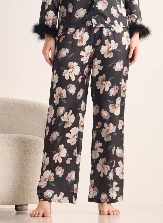 سبلاش فيڤ طقم بيجامة ساتان بطبعة زهور - Image 3