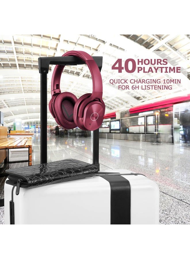 ZIHNIC Active Noise Cancelling Headphones, 40H Playtime Wireless Bluetooth Headset with Deep Bass Hi-Fi Stereo Sound,Comfortable Earpads for Travel/Home/Office (Red) - Image 3