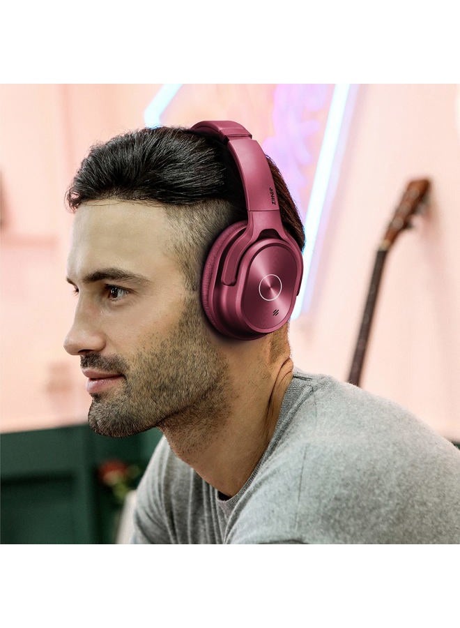 ZIHNIC Active Noise Cancelling Headphones, 40H Playtime Wireless Bluetooth Headset with Deep Bass Hi-Fi Stereo Sound,Comfortable Earpads for Travel/Home/Office (Red) - Image 5