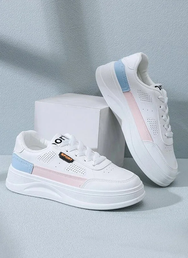 شوتوبيا Shoetopia Girls White Colourblocked Lightweight Lace-Up Sneakers
