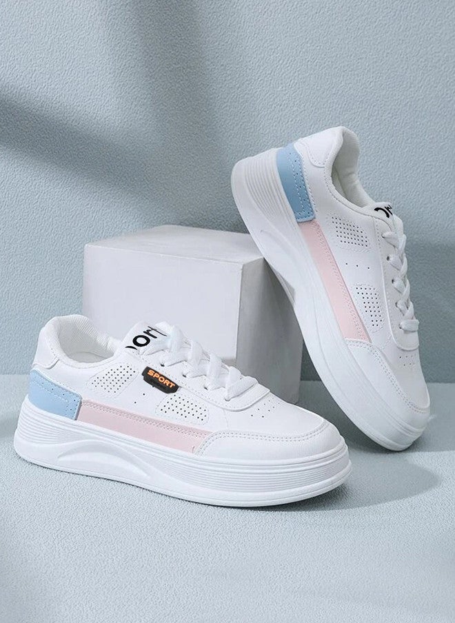 Shoetopia Girls White Colourblocked Lightweight Lace-Up Sneakers - Image 2