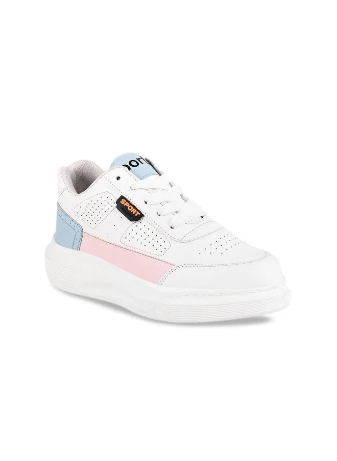 شوتوبيا Shoetopia Girls White Colourblocked Lightweight Lace-Up Sneakers