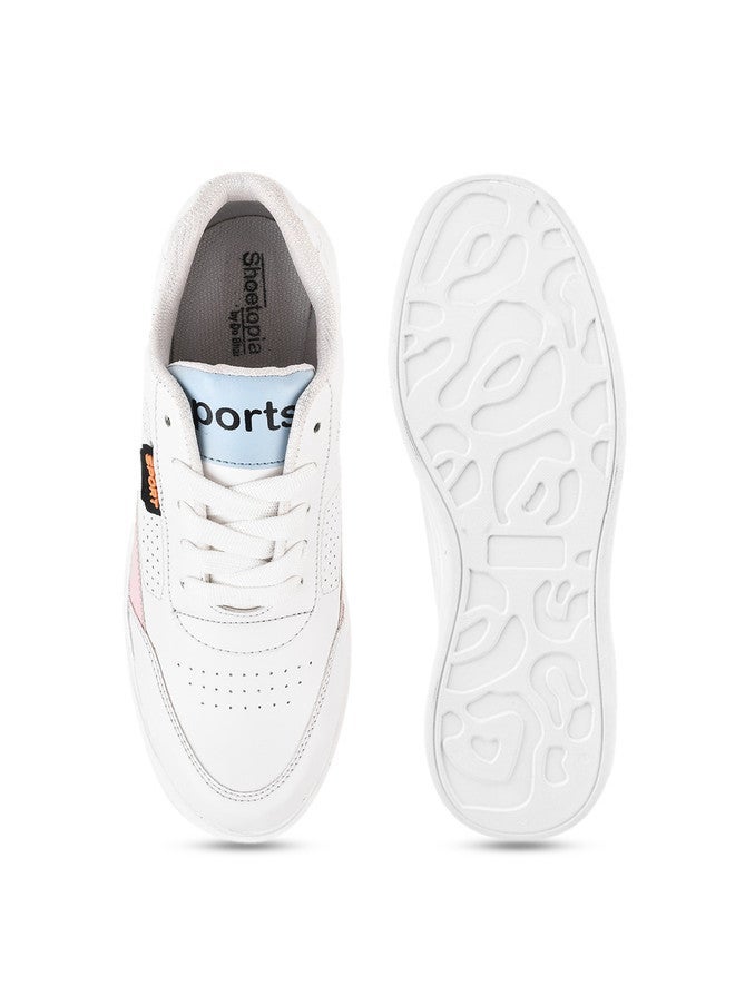 Shoetopia Girls White Colourblocked Lightweight Lace-Up Sneakers - Image 5