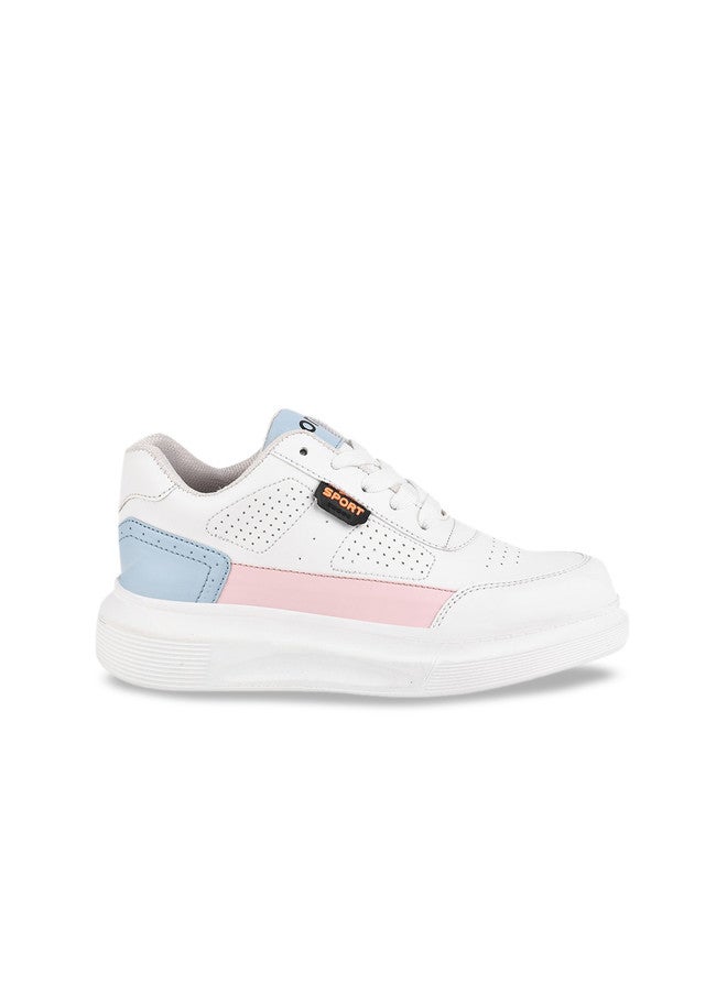 Shoetopia Girls White Colourblocked Lightweight Lace-Up Sneakers - Image 4