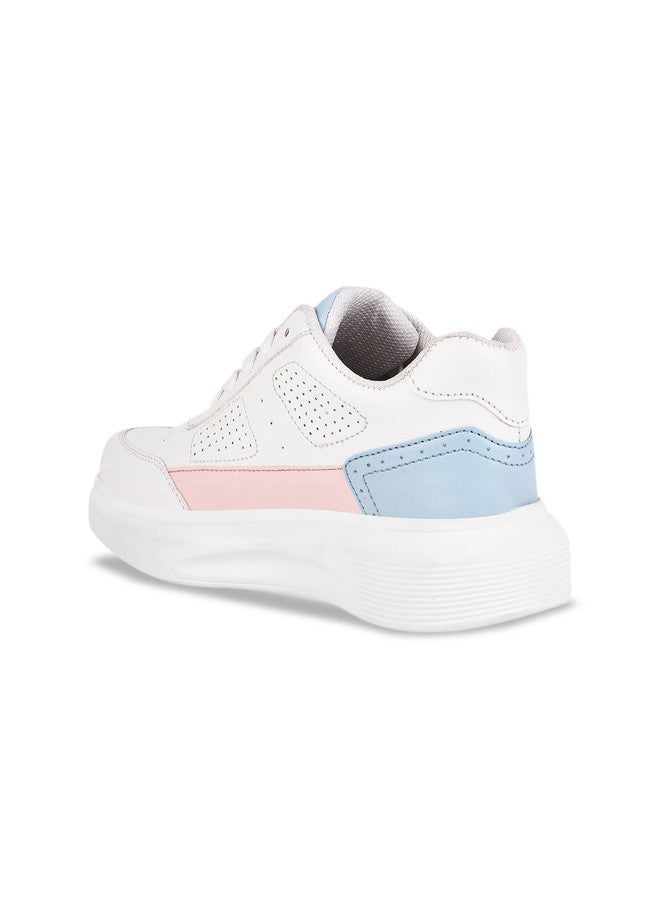Shoetopia Girls White Colourblocked Lightweight Lace-Up Sneakers - Image 3