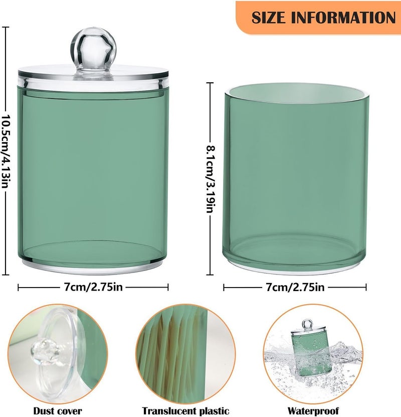Eionryn Sage Green Qtip Dispenser Apothecary Jars Bathroom Qtip Holder Storage Canister 10 Oz Plastic Jar for Cotton Ball Swab Round Pads Floss 2pcs - Image 2
