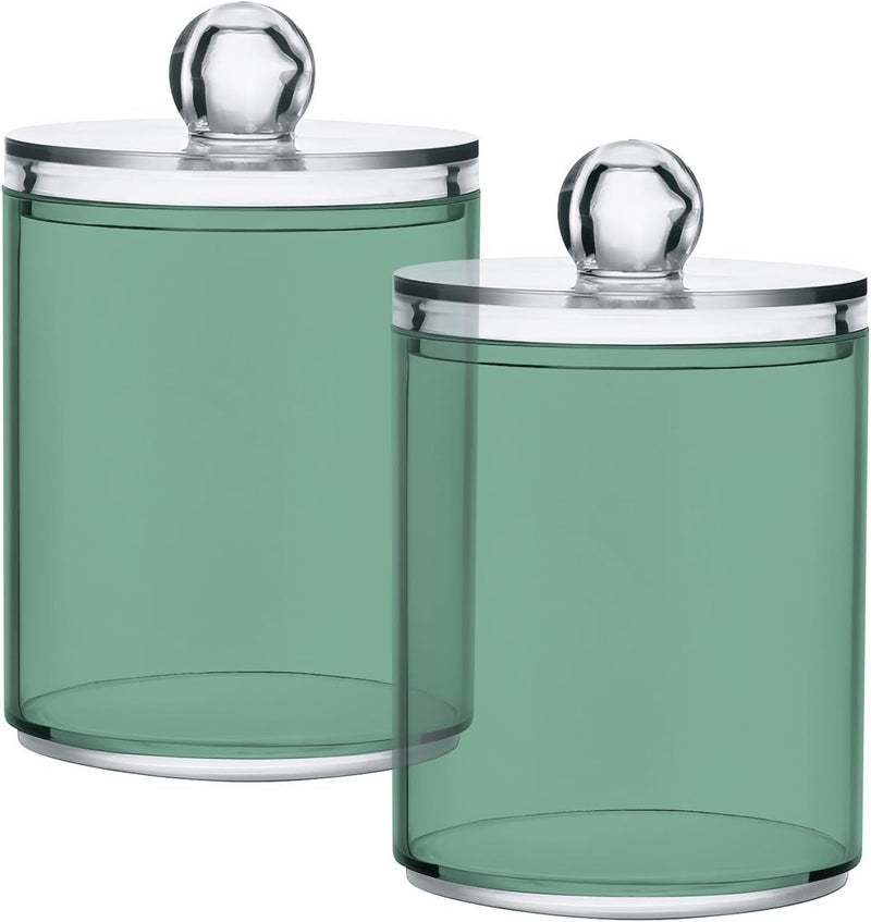 Eionryn Sage Green Qtip Dispenser Apothecary Jars Bathroom Qtip Holder Storage Canister 10 Oz Plastic Jar for Cotton Ball Swab Round Pads Floss 2pcs - Image 1