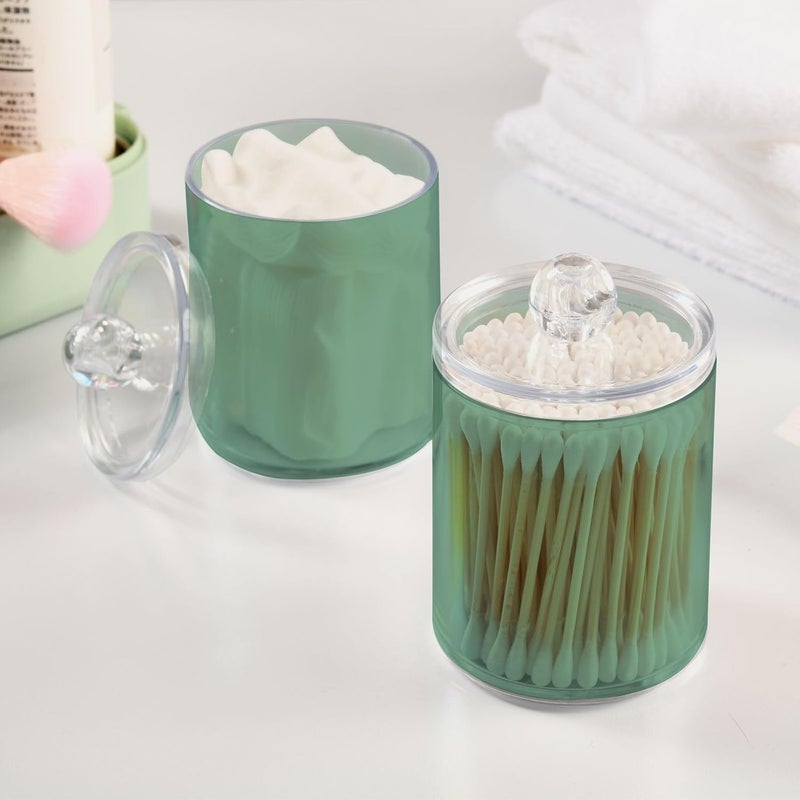 Eionryn Sage Green Qtip Dispenser Apothecary Jars Bathroom Qtip Holder Storage Canister 10 Oz Plastic Jar for Cotton Ball Swab Round Pads Floss 2pcs - Image 4