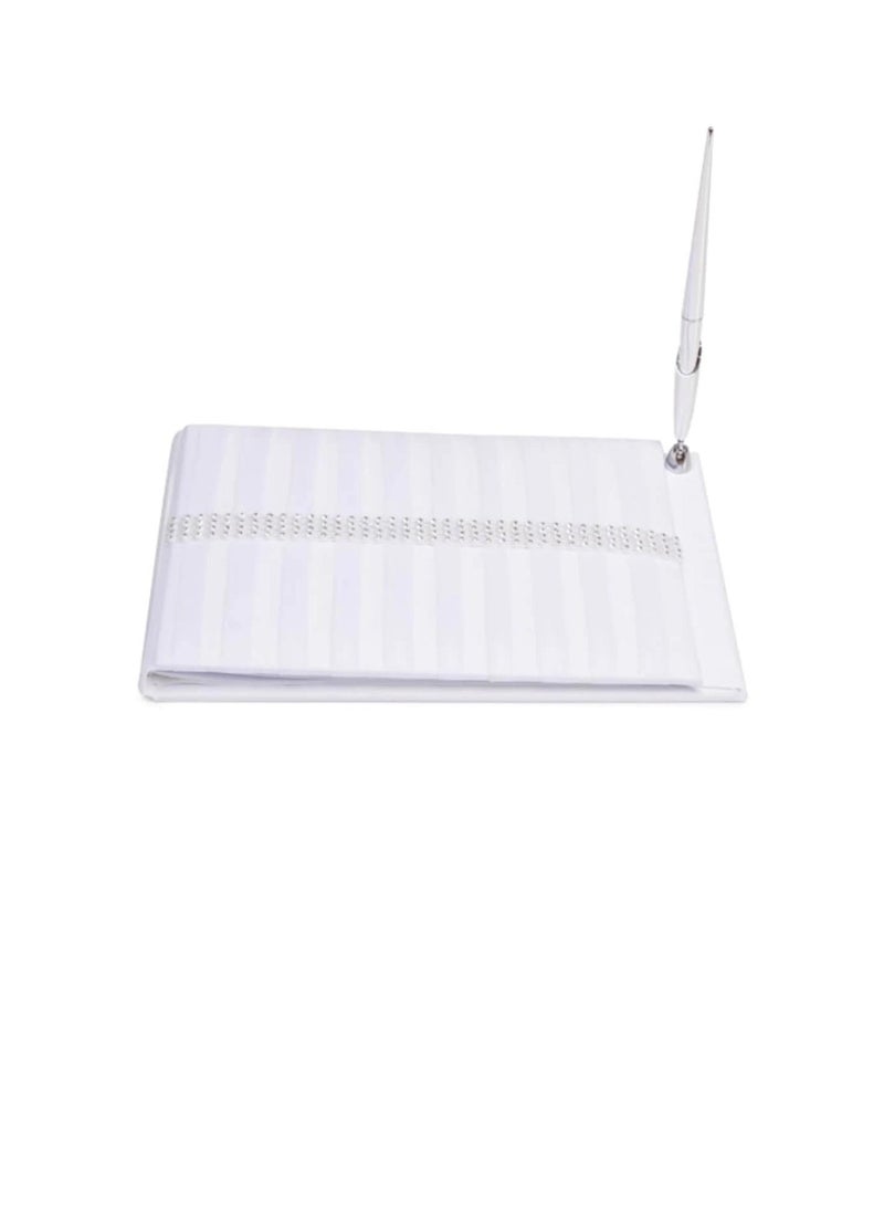 مجموعة دفتر الزوار باللون الأبيض مع صف حجر الراين - Image 3