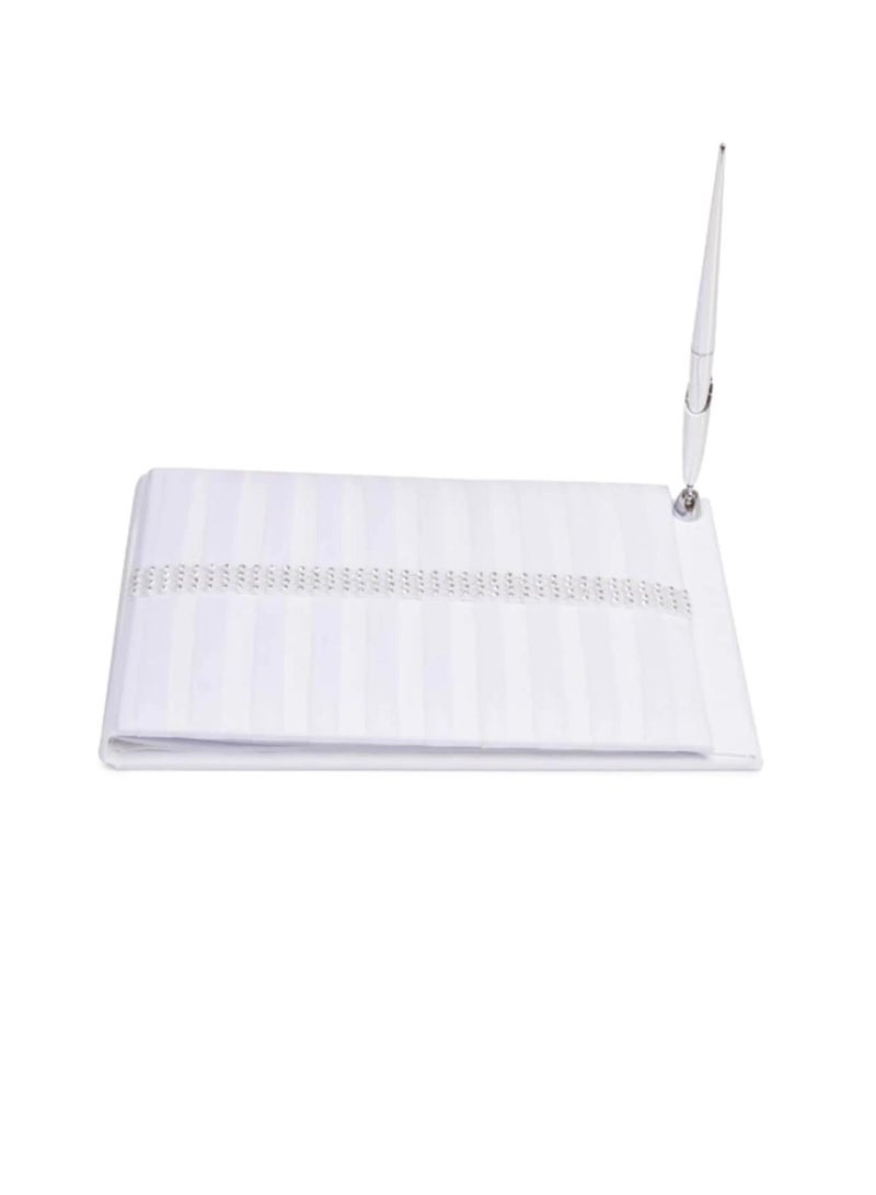 مجموعة دفتر الزوار باللون الأبيض مع صف حجر الراين - Image 2