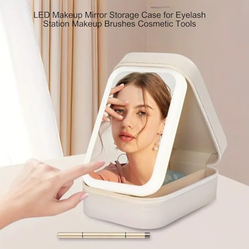 VVRAT V-VRAT LED Makeup Box with Adjustable Light-Up Mirror, 3 Color Light Settings, Dust-Proof Cosmetic Case, Jewelry Organizer and Multi-Compartment Storage Box for Women (White) - Image 3