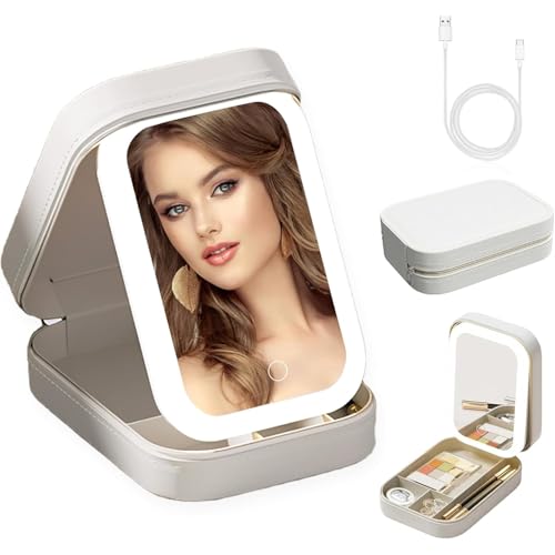 VVRAT V-VRAT LED Makeup Box with Adjustable Light-Up Mirror, 3 Color Light Settings, Dust-Proof Cosmetic Case, Jewelry Organizer and Multi-Compartment Storage Box for Women (White) - Image 1