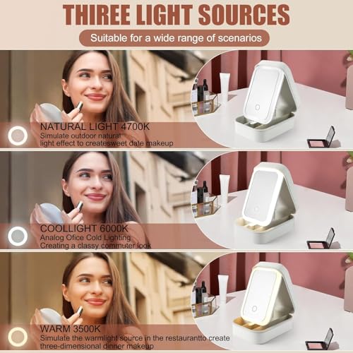 VVRAT V-VRAT LED Makeup Box with Adjustable Light-Up Mirror, 3 Color Light Settings, Dust-Proof Cosmetic Case, Jewelry Organizer and Multi-Compartment Storage Box for Women (White) - Image 4